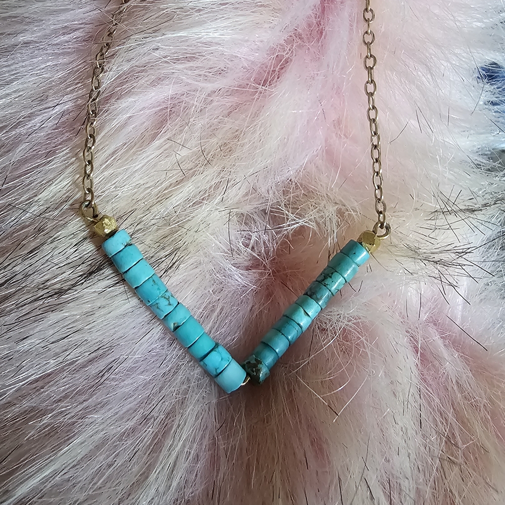 Turquoise Beaded Necklace with Gold Chain